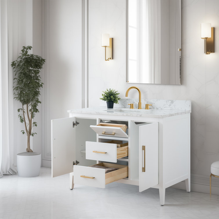 White 48'' Single Bathroom Vanity with Engineered Marble Top