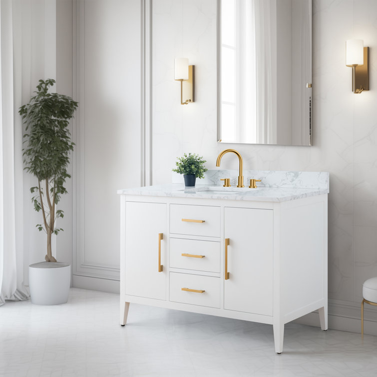 White 48'' Single Bathroom Vanity with Engineered Marble Top