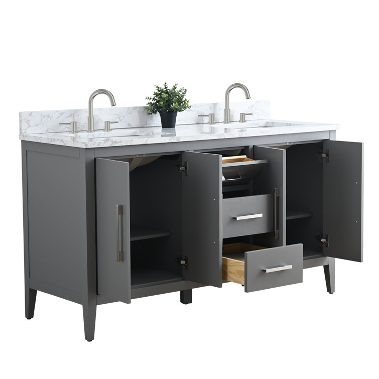 Cashmere Gray 60" Double Sink Bathroom Vanity with Marble Top