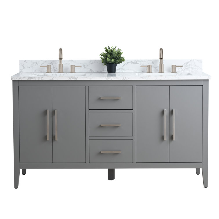 Cashmere Gray 60" Double Sink Bathroom Vanity with Marble Top