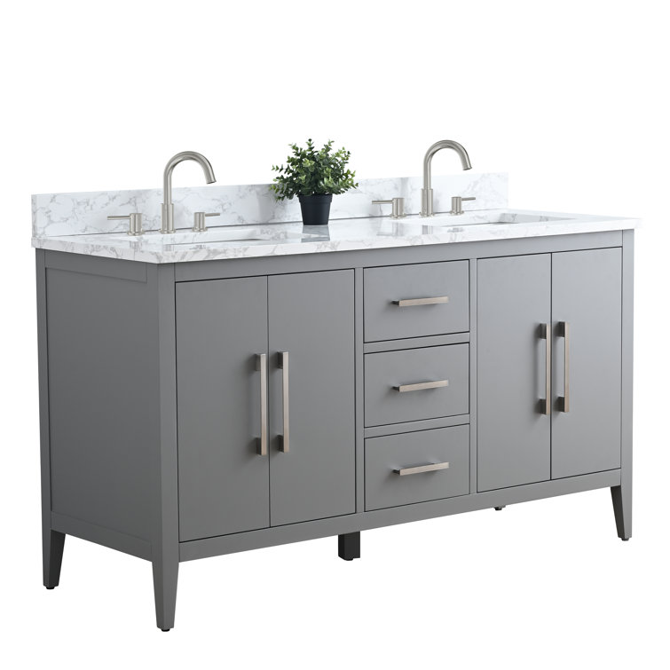 Cashmere Gray 60" Double Sink Bathroom Vanity with Marble Top