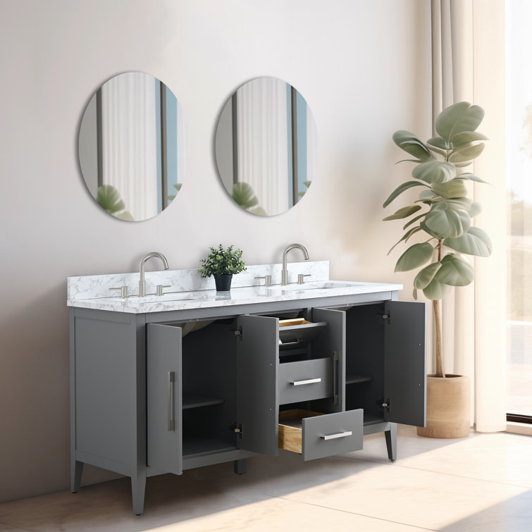 Cashmere Gray 60" Double Sink Bathroom Vanity with Marble Top