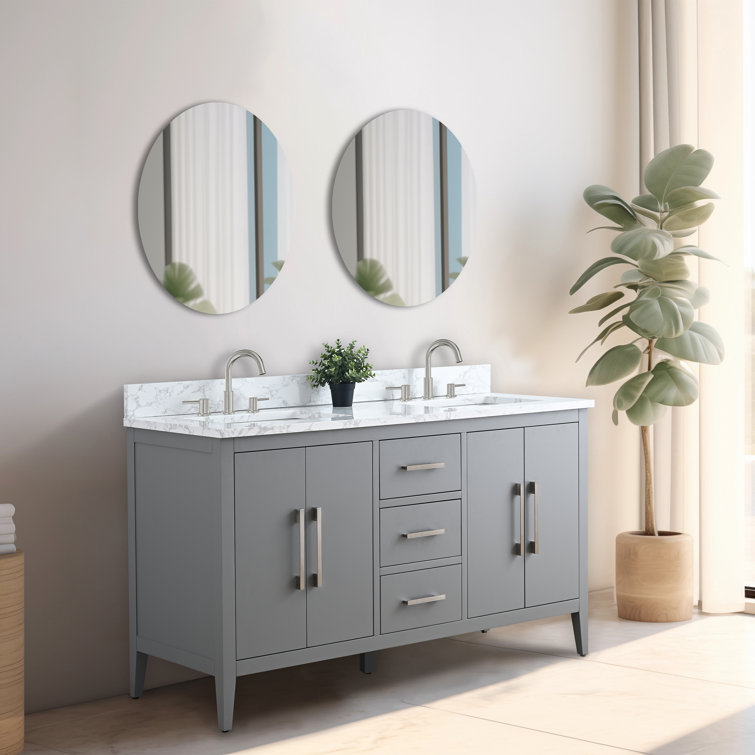 Cashmere Gray 60" Double Sink Bathroom Vanity with Marble Top