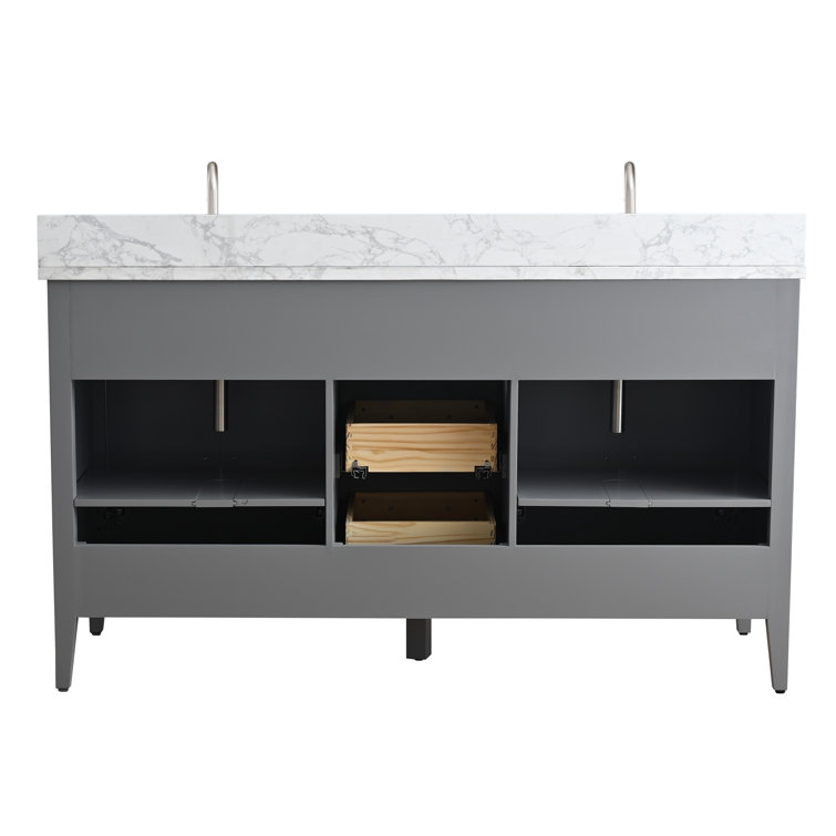 Cashmere Gray 60" Double Sink Bathroom Vanity with Marble Top