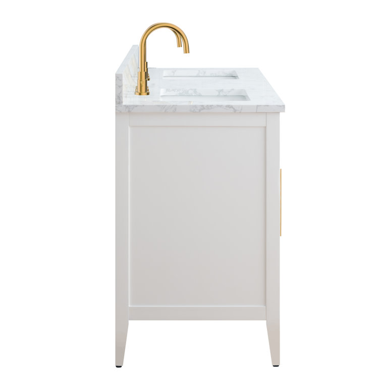 60" White Double Sink Bathroom Vanity with Gold Hardware
