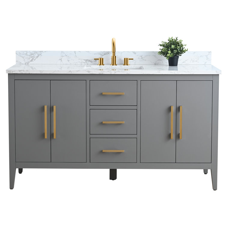 60'' Cashmere Gray Single Bathroom Vanity with Golden Hardware