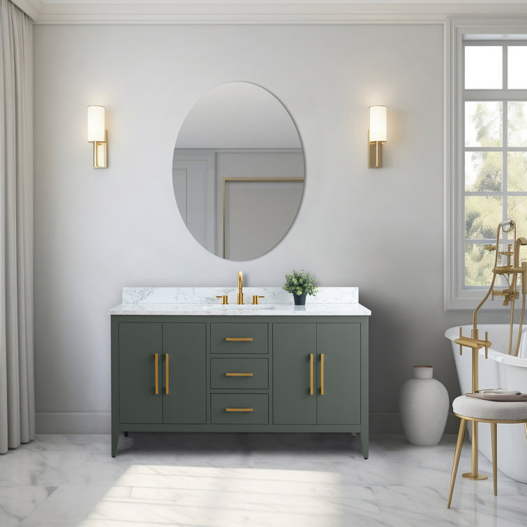 Vintage Green 60" Poplar Wood Single Sink Bathroom Vanity with Engineered Marble Countertop