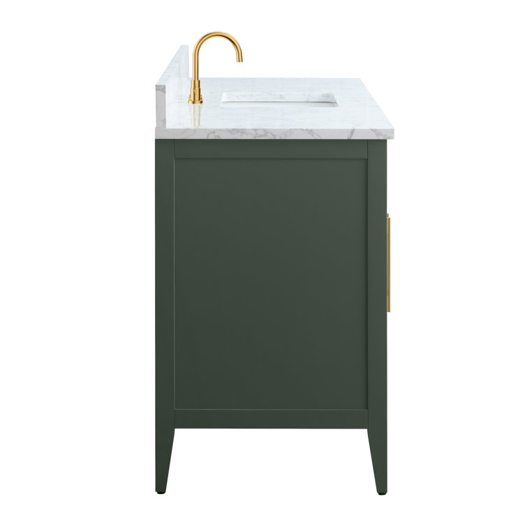 Vintage Green 60" Poplar Wood Single Sink Bathroom Vanity with Engineered Marble Countertop