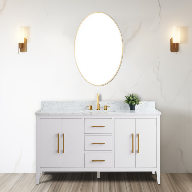 60'' White MDF Single Sink Bathroom Vanity with Engineered Marble Top