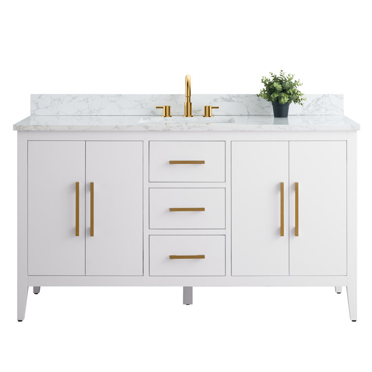 60'' White MDF Single Sink Bathroom Vanity with Engineered Marble Top