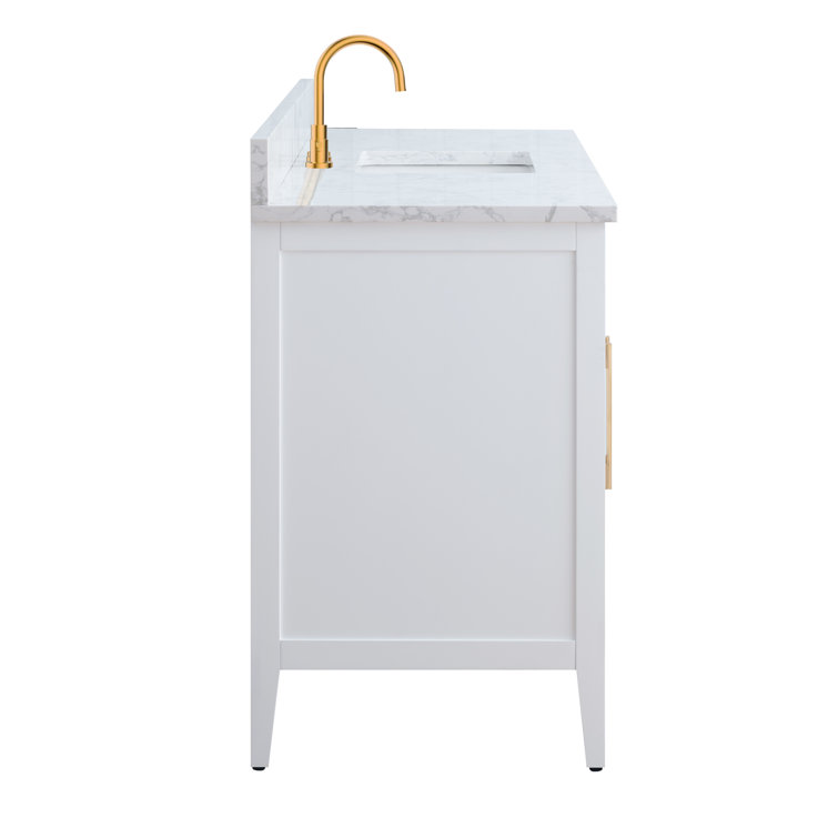 60'' White MDF Single Sink Bathroom Vanity with Engineered Marble Top