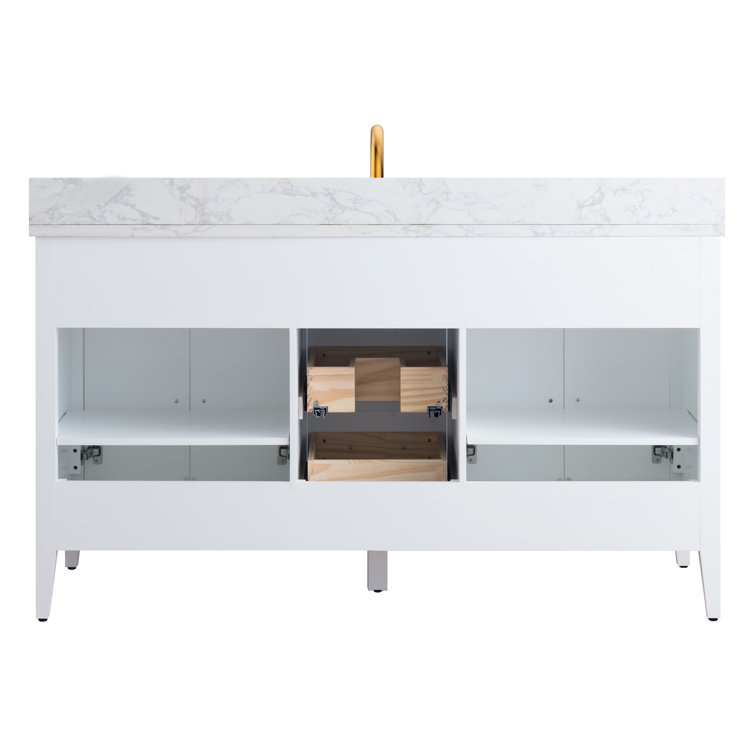 60'' White MDF Single Sink Bathroom Vanity with Engineered Marble Top