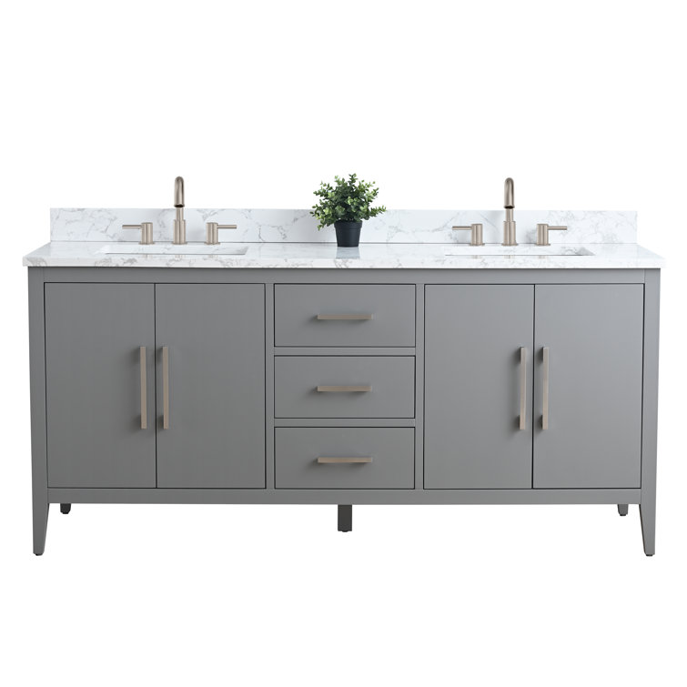72'' Cashmere Gray Double Bathroom Vanity with Marble Top