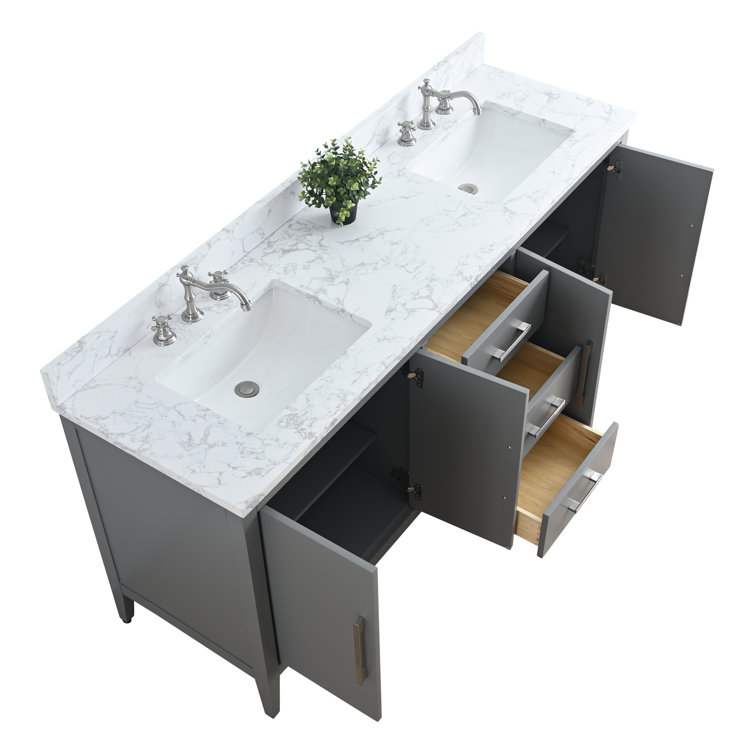 72'' Cashmere Gray Double Bathroom Vanity with Marble Top