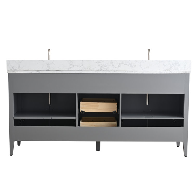 72'' Cashmere Gray Double Bathroom Vanity with Marble Top