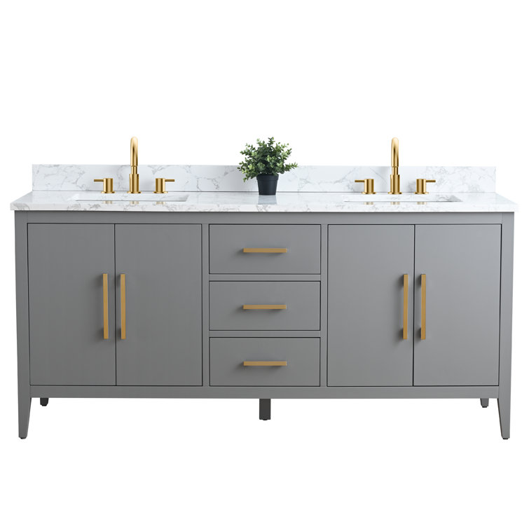 72'' Cashmere Gray Double Bathroom Vanity with Engineered Marble Top