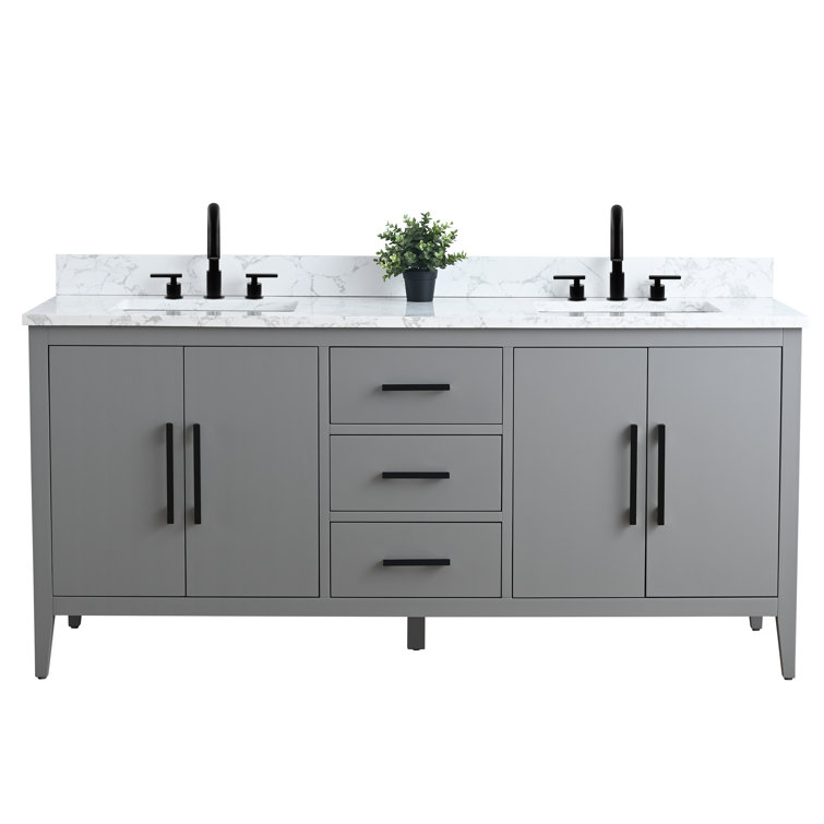 72" Cashmere Gray Double Sink Vanity with Engineered Marble Top
