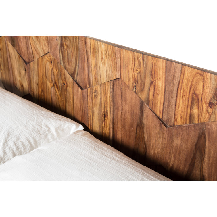 Deluxe Mid-Century Modern Sheesham Wood Queen Platform Bed with Storage