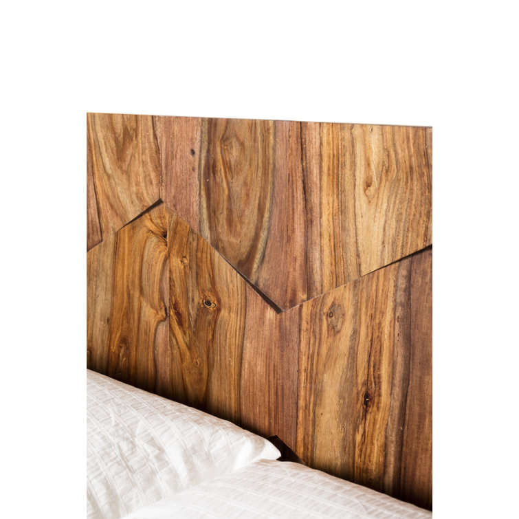 Deluxe Mid-Century Modern Sheesham Wood Queen Platform Bed with Storage