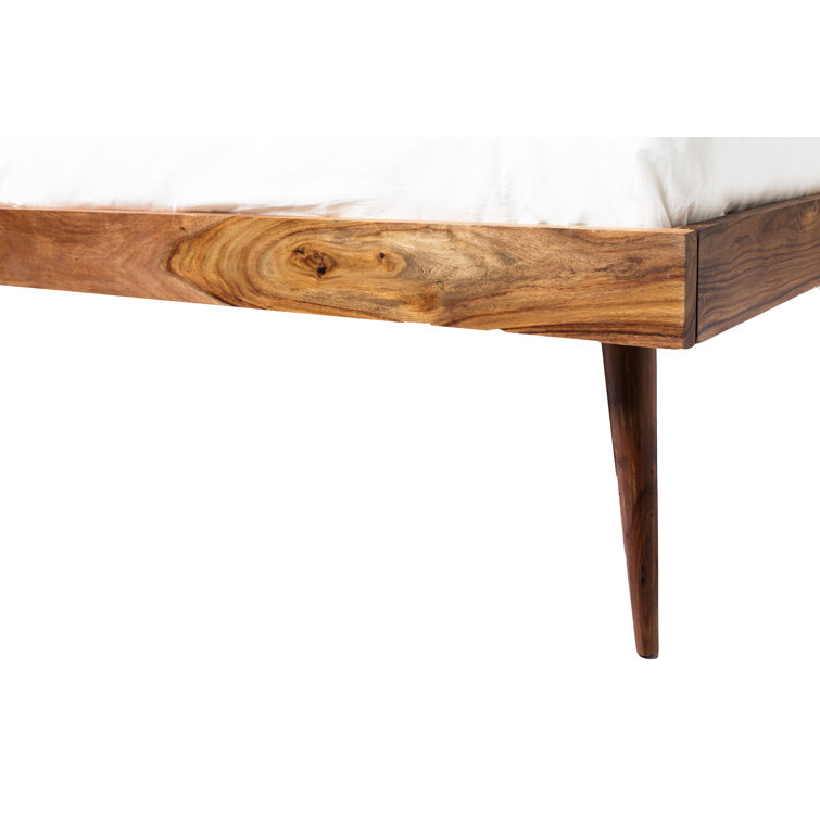Deluxe Mid-Century Modern Sheesham Wood Queen Platform Bed with Storage