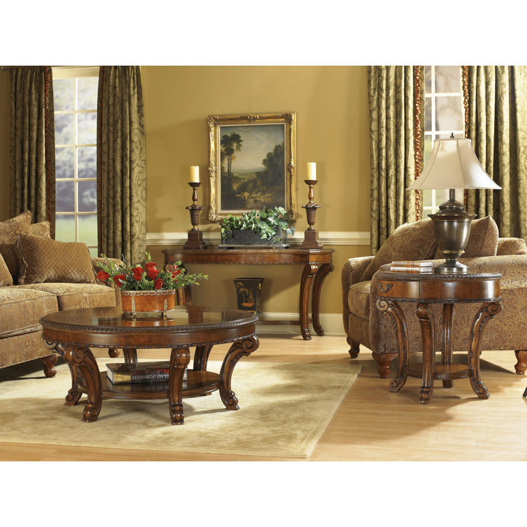 Traditional Brown Round Wood Cocktail Table with Shelf