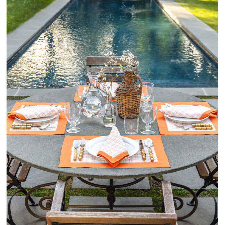 Tangerine Linen Plaid Dinner Napkins, 20" x 20" Set of 4