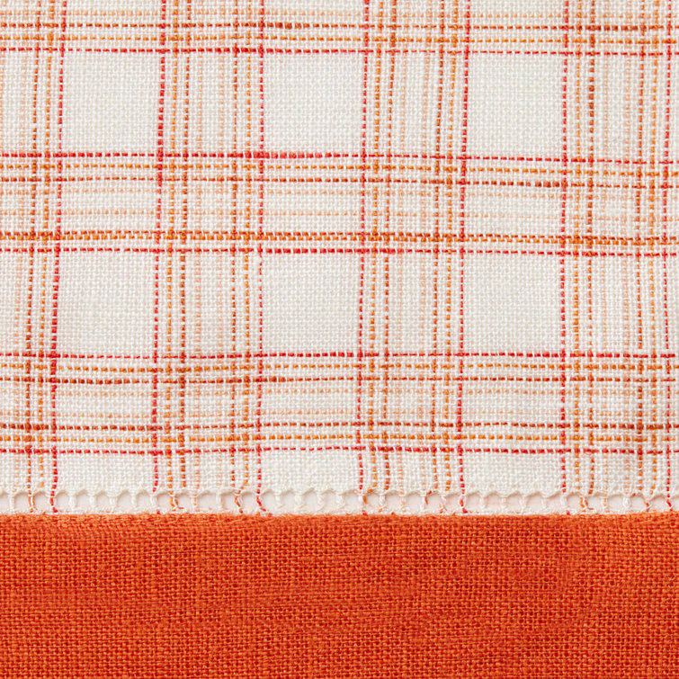 Tangerine Linen Plaid Table Runner 15" x 72"