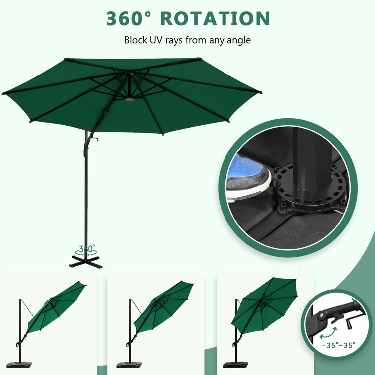 10ft Dark Green Aluminum Cantilever Patio Umbrella