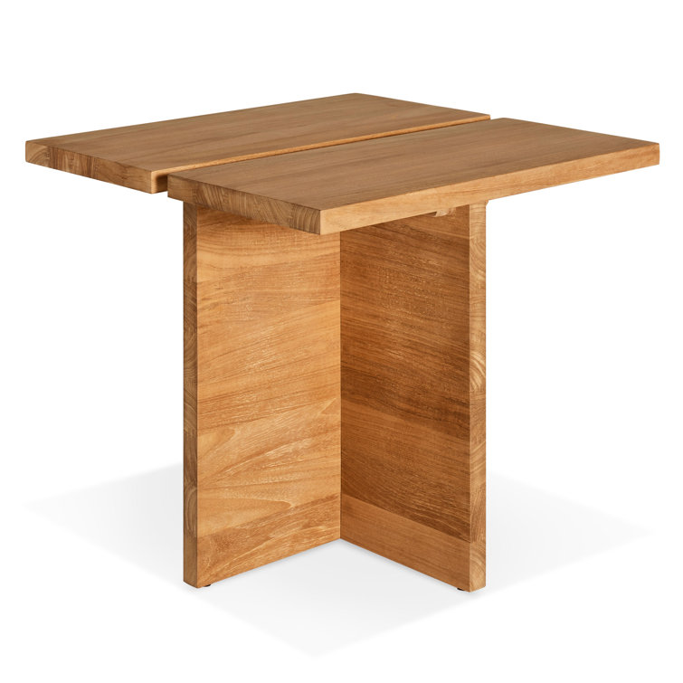 Teak Wood Outdoor Side Table with Slatted Top