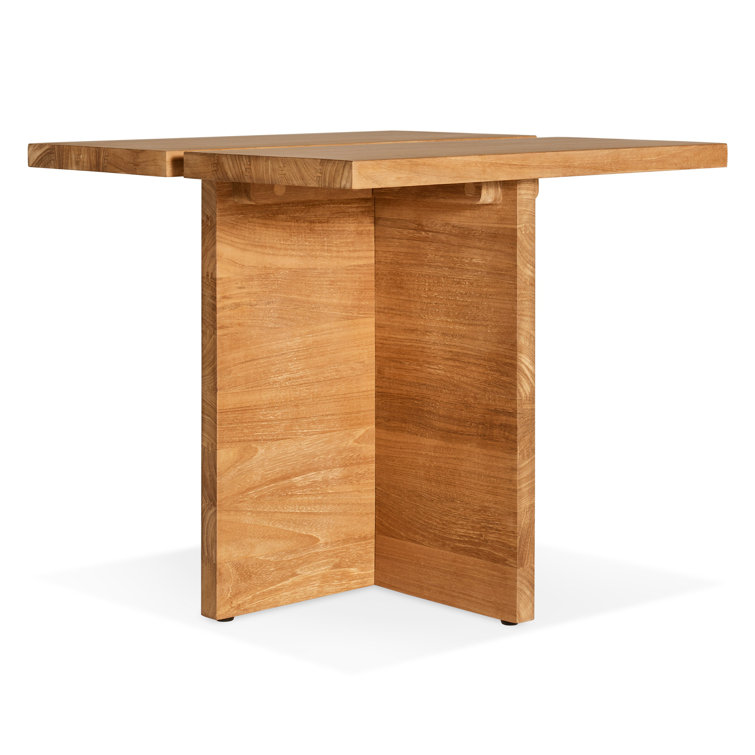Teak Wood Outdoor Side Table with Slatted Top