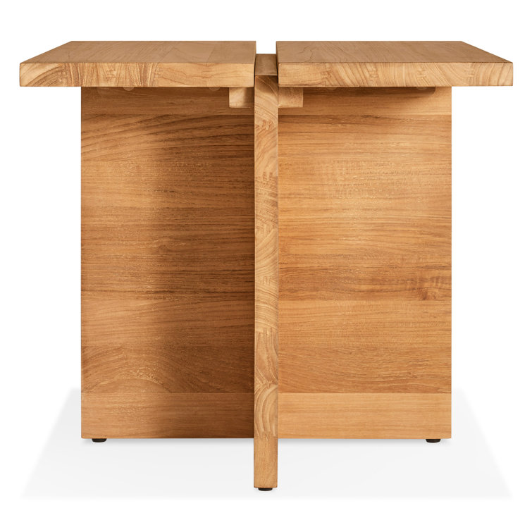 Teak Wood Outdoor Side Table with Slatted Top