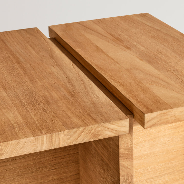 Teak Wood Outdoor Side Table with Slatted Top