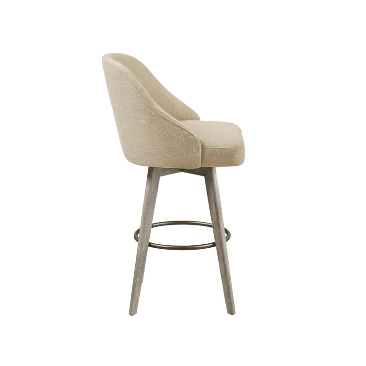 Blue Swivel Counter Stool with Wood Legs