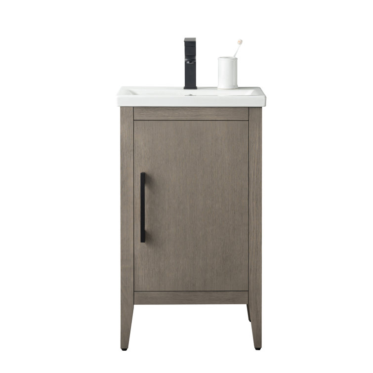 White and Matte Black Single Bathroom Vanity with Ceramic Top