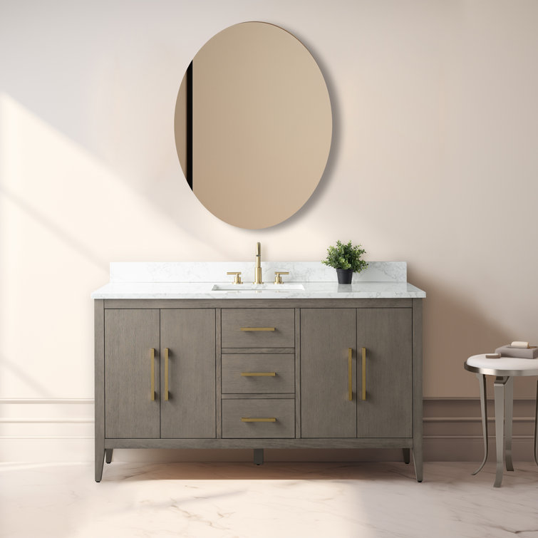 60'' Gray Single Bathroom Vanity with Marble Top