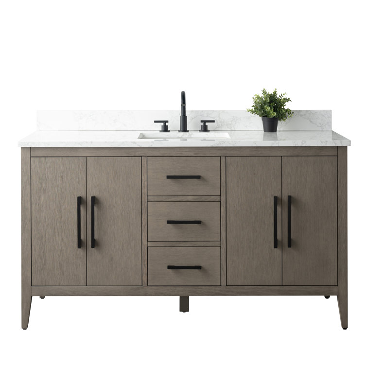 60'' Vintage Green MDF Single Sink Bathroom Vanity with White Marble Top