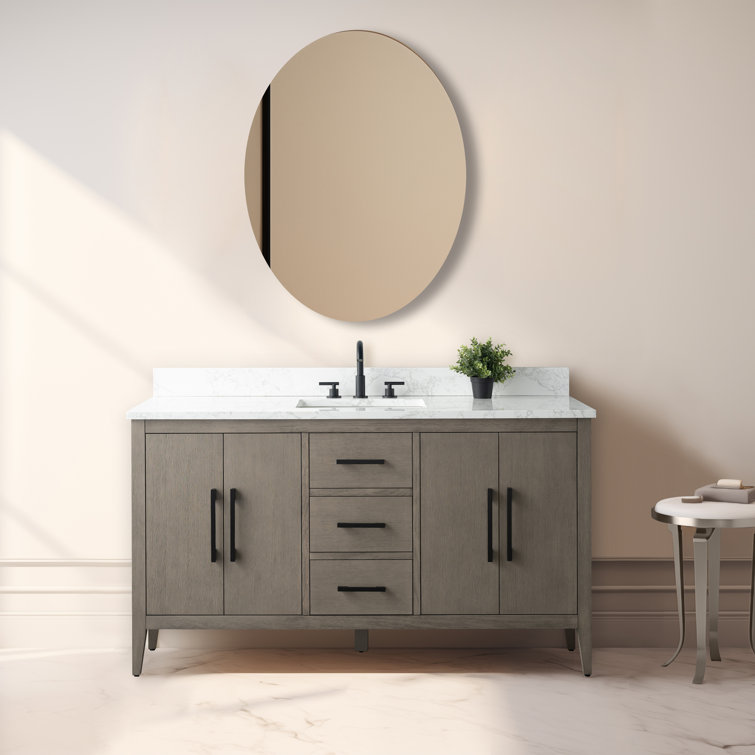 60'' Vintage Green MDF Single Sink Bathroom Vanity with White Marble Top