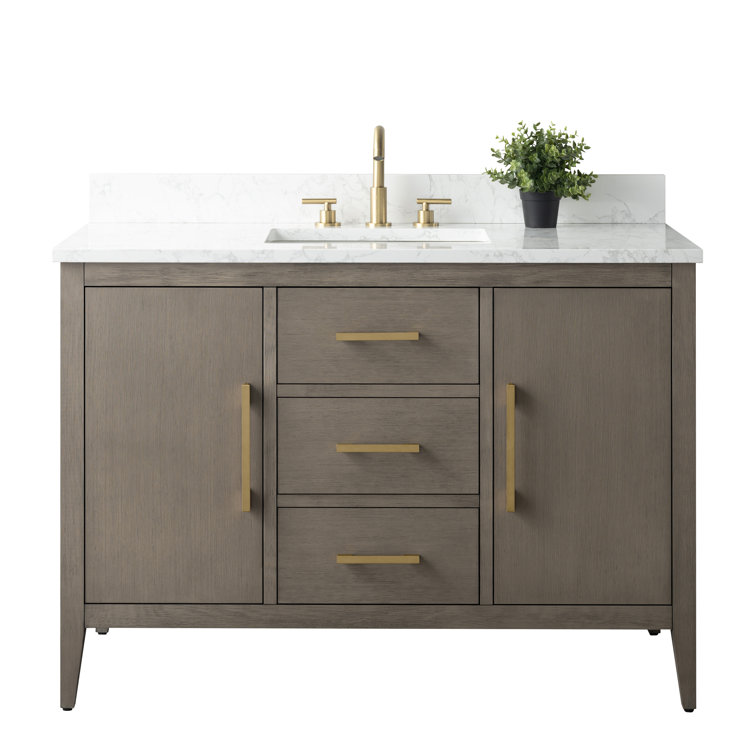 48'' Driftwood Gray Single Bathroom Vanity with Marble Top