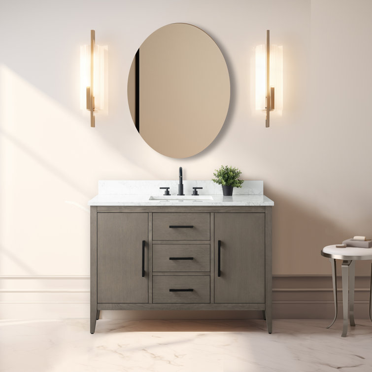 48'' Natural Oak Single Bathroom Vanity with Engineered Marble Top