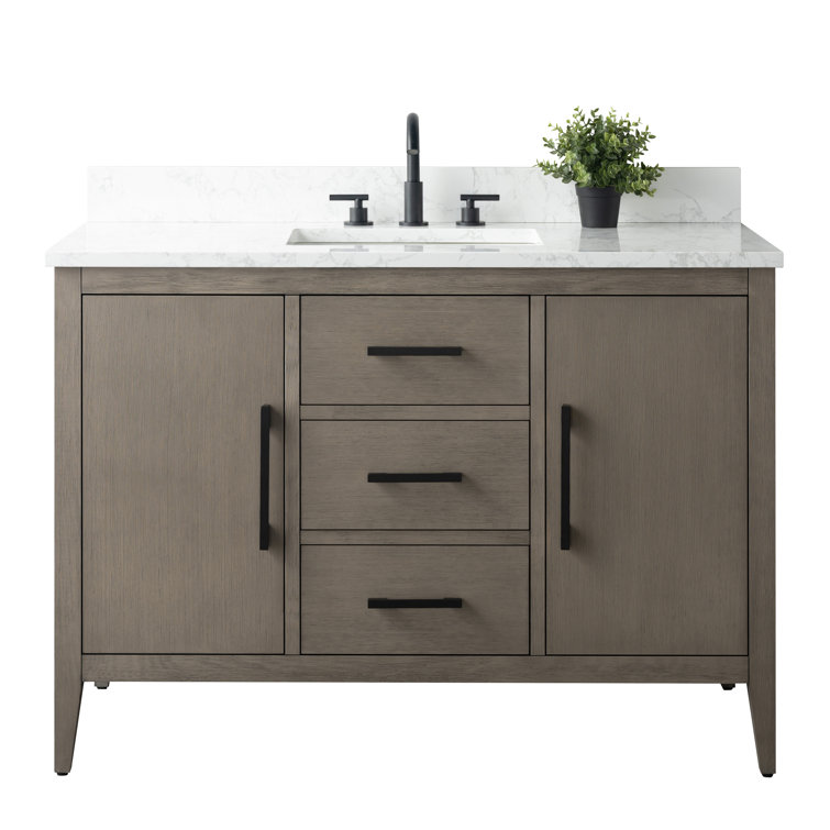 48'' Natural Oak Single Bathroom Vanity with Engineered Marble Top