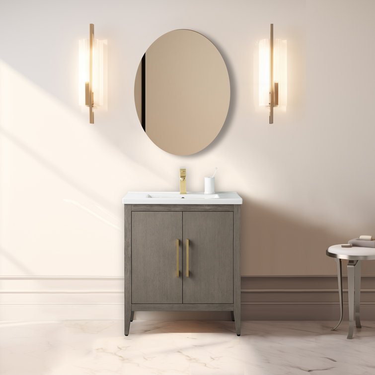 White Poplar Wood 30" Single Vanity with Golden Brushed Accents
