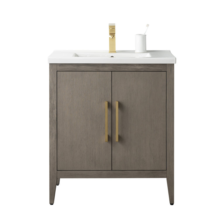 White Poplar Wood 30" Single Vanity with Golden Brushed Accents