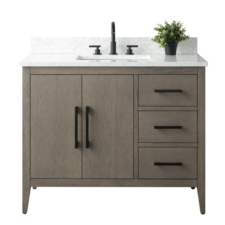 Cashmere Gray 42" Freestanding Bathroom Vanity with Engineered Marble Top
