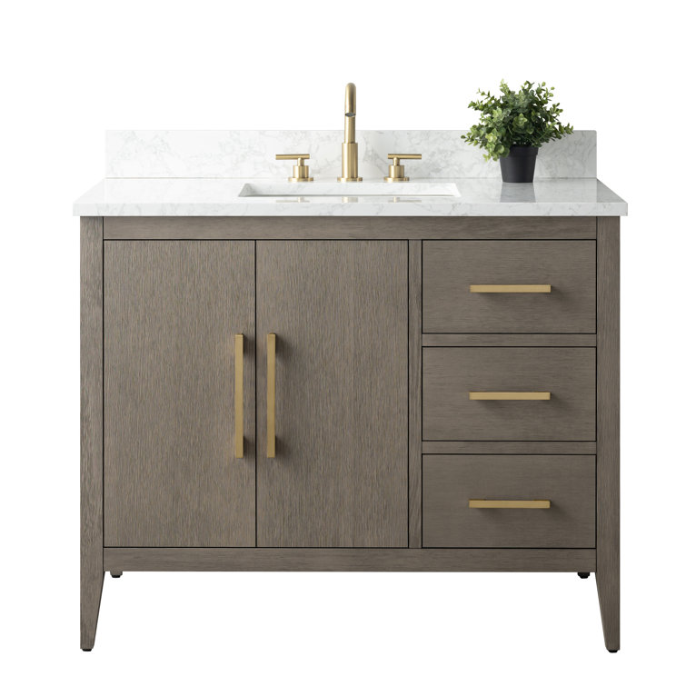 42'' Driftwood Gray Single Bathroom Vanity with Marble Top