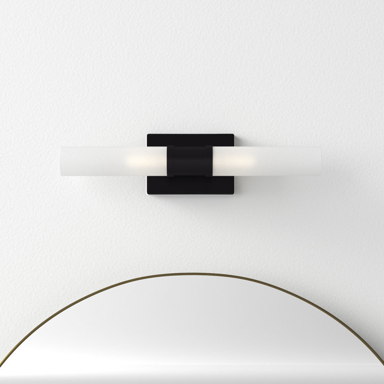 Midnight Black Steel Dimmable Vanity Light with Glass Shade