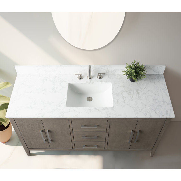 60'' Driftwood Gray MDF Single Sink Freestanding Bathroom Vanity with Engineered Marble Top