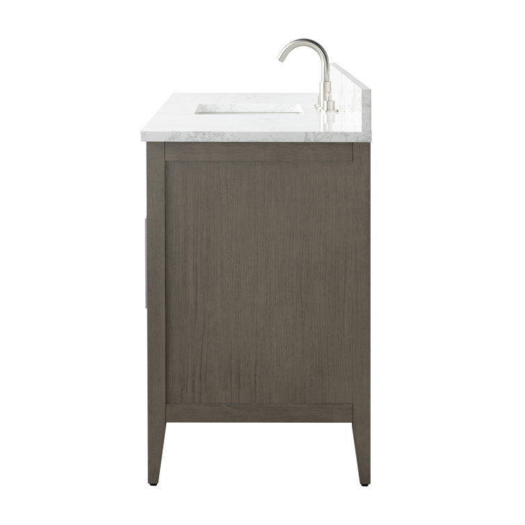 60'' Driftwood Gray MDF Single Sink Freestanding Bathroom Vanity with Engineered Marble Top