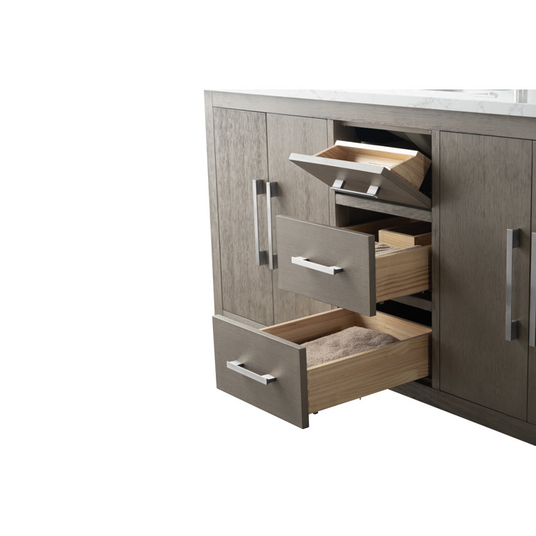 60'' Driftwood Gray MDF Single Sink Freestanding Bathroom Vanity with Engineered Marble Top