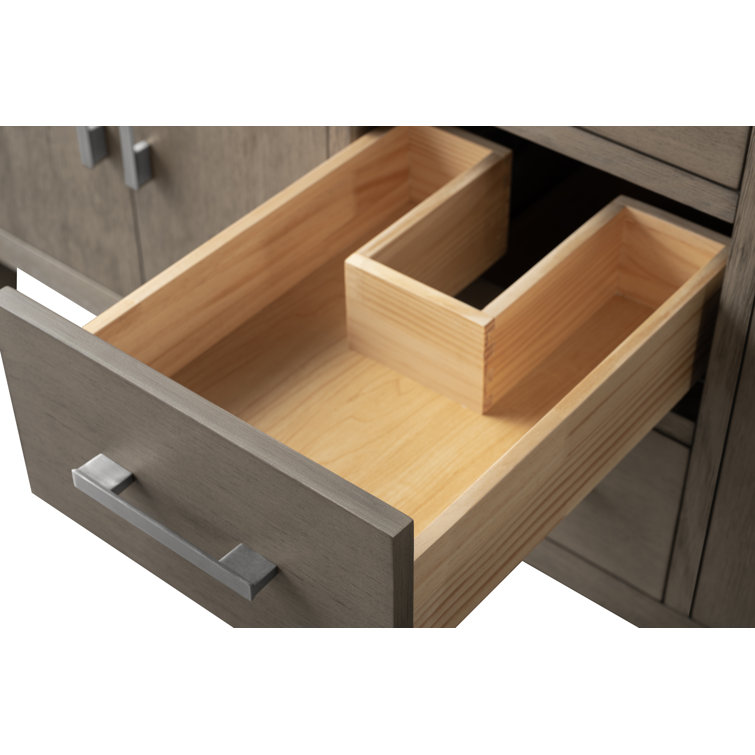 60'' Driftwood Gray MDF Single Sink Freestanding Bathroom Vanity with Engineered Marble Top