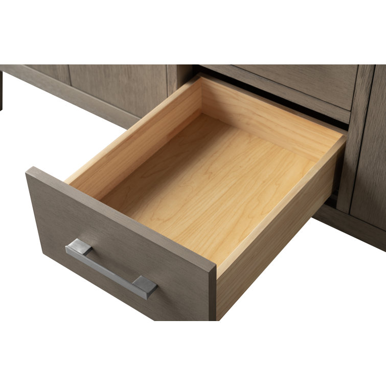 60'' Driftwood Gray MDF Single Sink Freestanding Bathroom Vanity with Engineered Marble Top